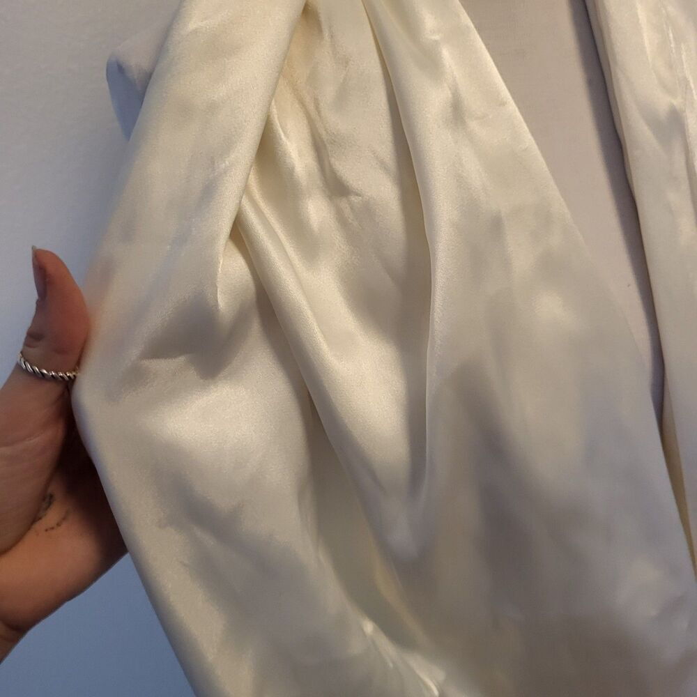 Handmade Women's Shimmer Satin White Scarf w/White lace Fringe 72" L x 19.5" W
